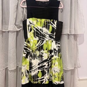 Carmen Marc Valvo Designer Black and Lime Green Dress